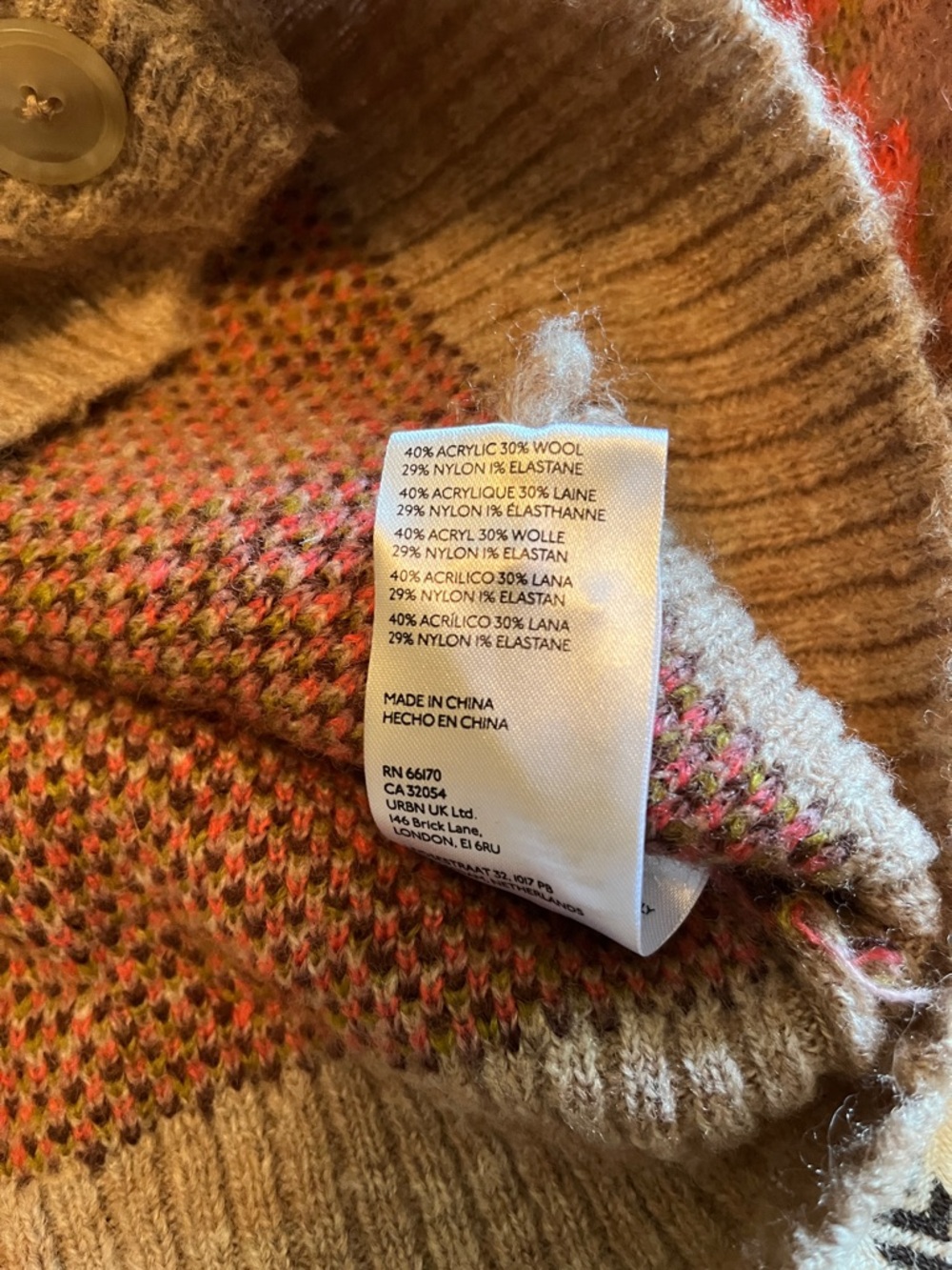 Anthropologie Taupe Floral-Print Chunky Button Cardigan with Pink & Olive - Picture 7 of 7